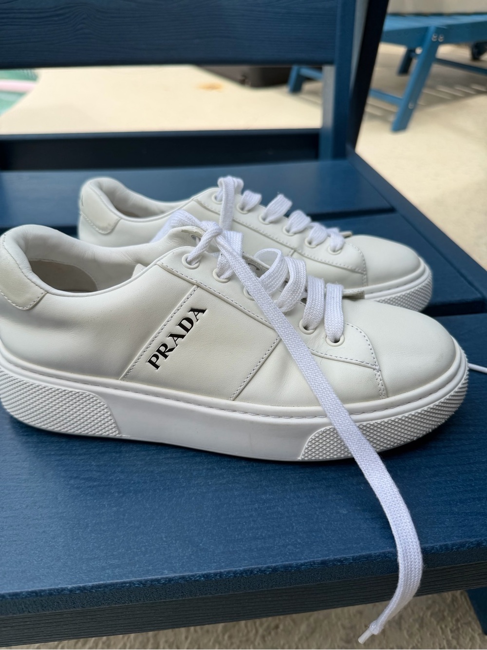 Prada White Leather Low-Top Platform Sneakers